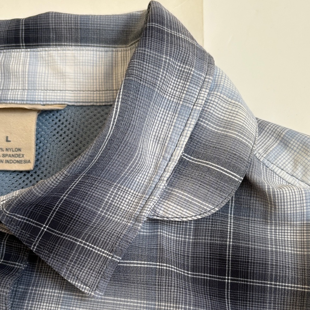 Ladies Duluth Trading Quick Dry Sun Protection Blue/Gray Plaid Shirt Size L - Picture 5 of 11